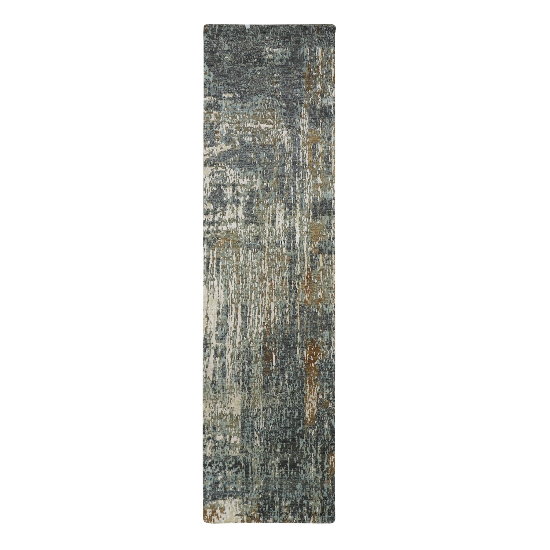 Granite Gray with Beige, Abstract with Galaxy Design, Persian Knot, 100% Wool, Hand Knotted, Densely Woven, Runner, Oriental Rug